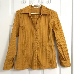 Laura Petites Button Down Collar Long Sleeve Top S Blouse Mustard Yellow Gold